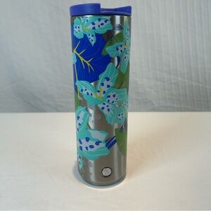 Starbucks 2021 16 oz Floral Blue Hibiscus Stainless Steel Insulated Tumbler
